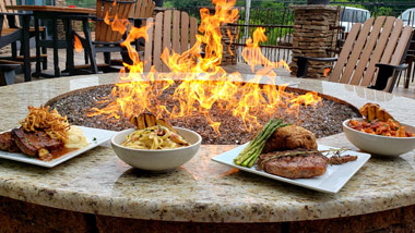 multiple menu items displayed around the fire pit